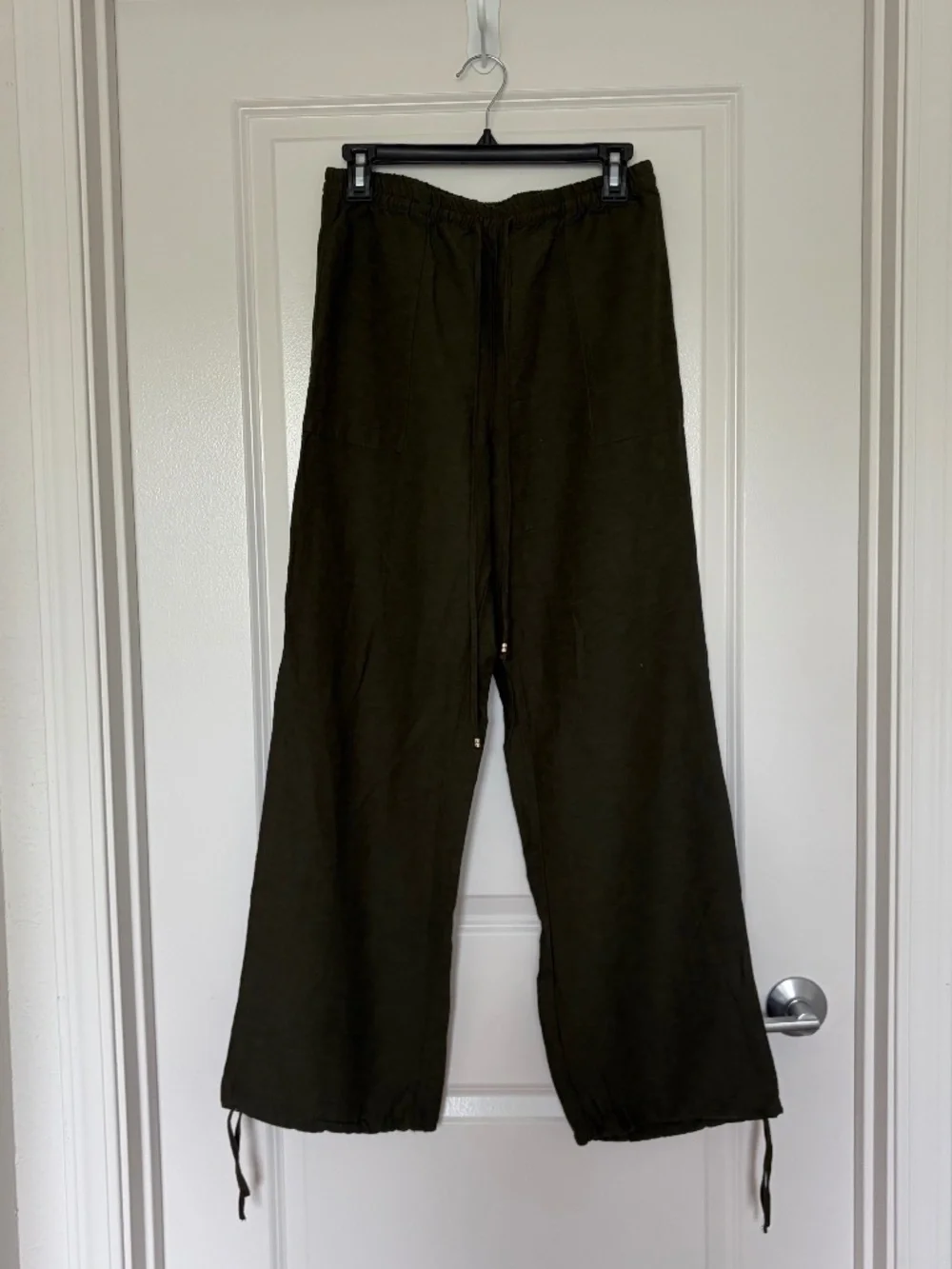 NWOT Women's S H&M Linen-Blend Pull-On Pants Dark Khaki Green